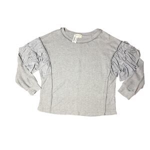 Sugarfox Women's Gray Ruffle Sleeve Long Sleeve Blouse Size Large